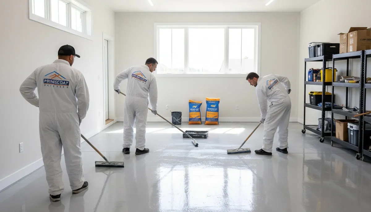 Epoxy garage floor coating in Greenville NC with durable, glossy finish by local painting experts