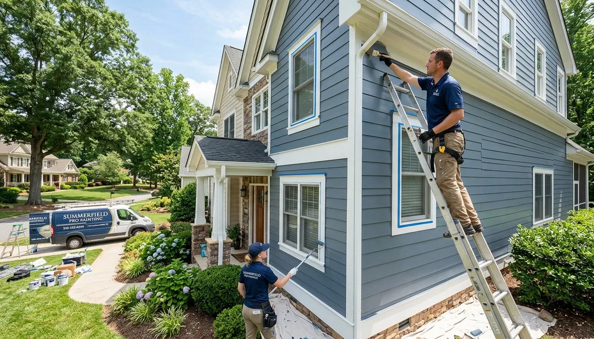 Professional house painters transforming home exterior in Greenville, NC